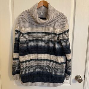 L.L. Bean Textured Waffle Knit Cowl Neck Sweater - Grey, White, Navy Color